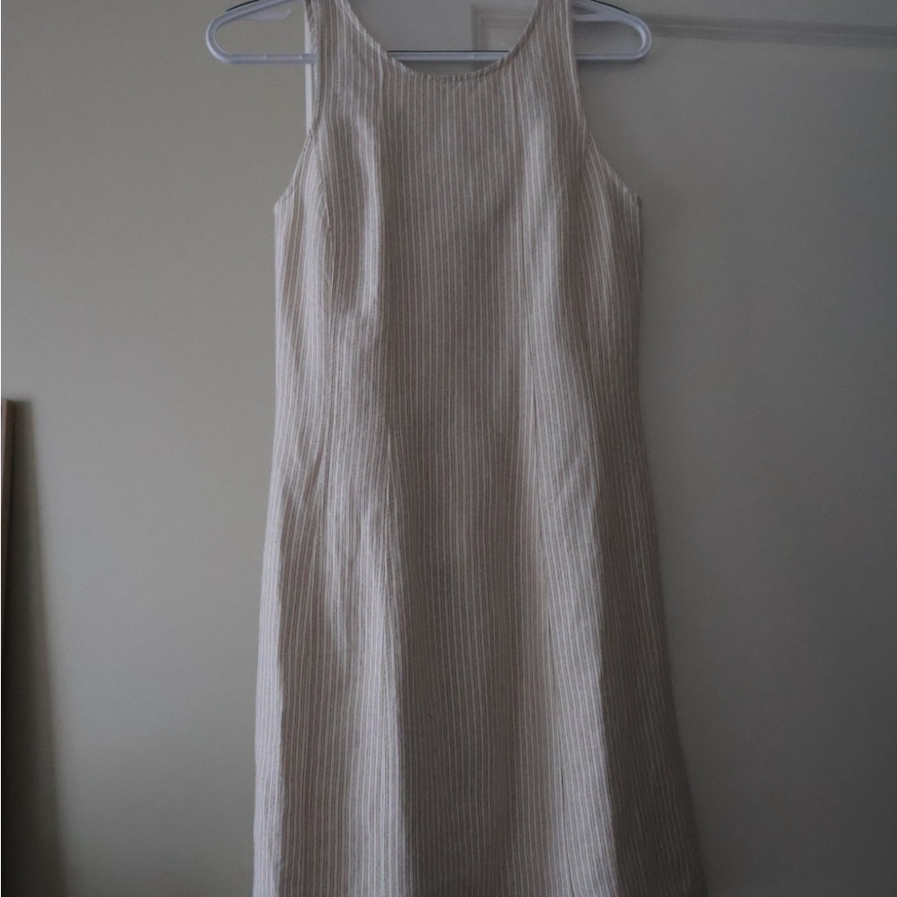 LOFT Cream Striped Midi Dress